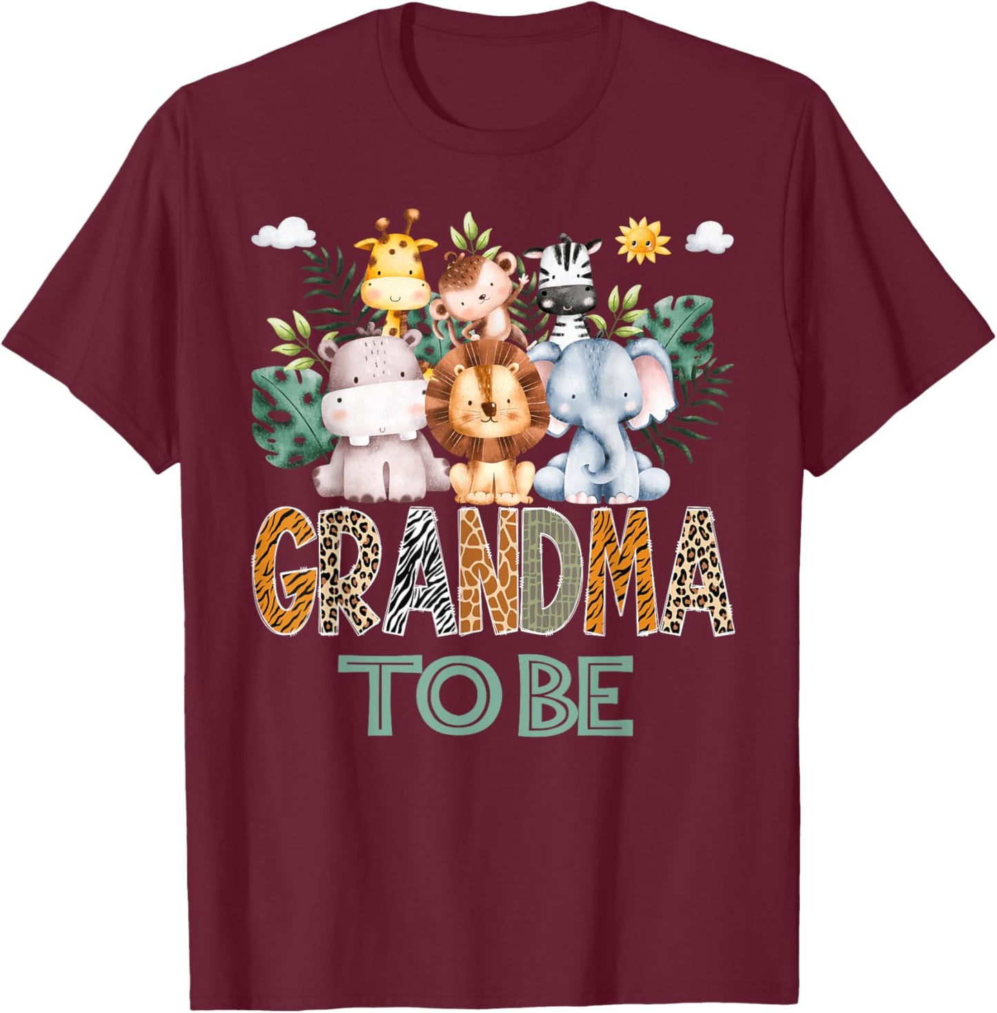 Soon To Be Grandma Jungle Animal Safari Gender Reveal T-Shirt - T-Shirt | Maroon