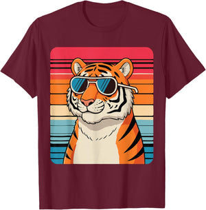 Cool Tiger Sunglasses Vintage Retro Animal Lover Cute Tiger T-Shirt - T-Shirt | Maroon