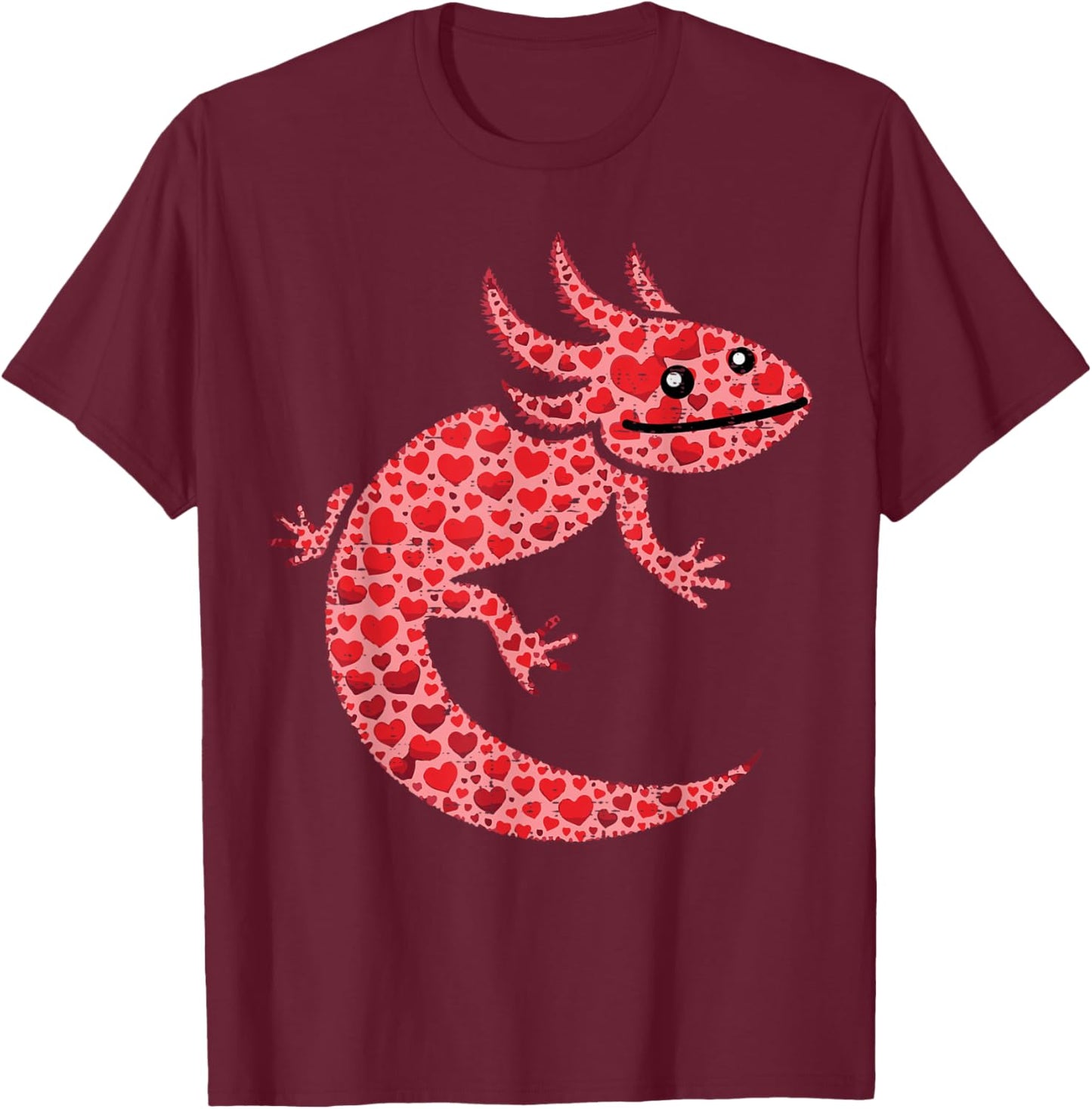 Valentines Day Hearts Axolotl Cute Animal Men Women Kids T-Shirt - T-Shirt | Maroon