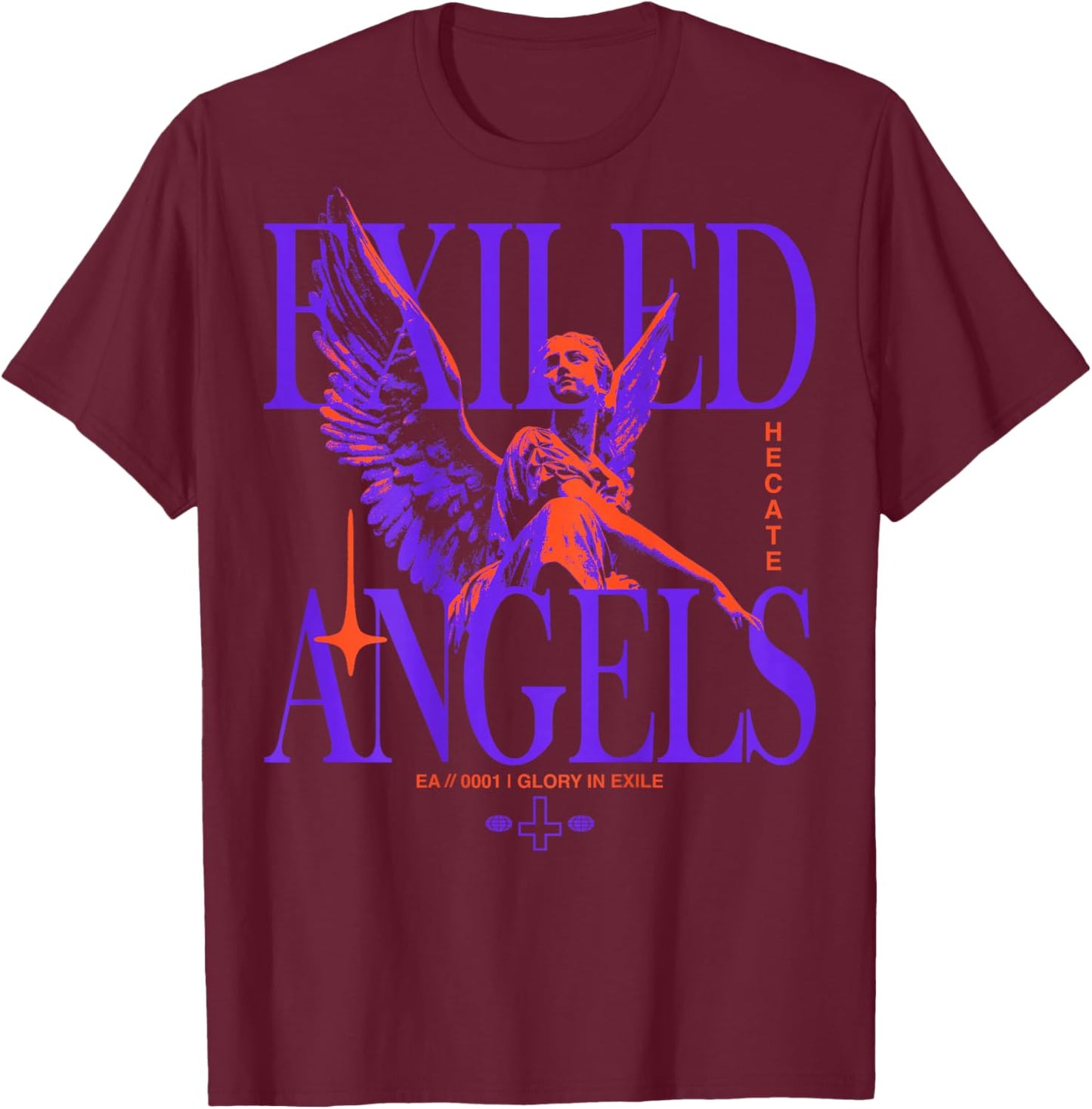 Angel Vintage Streetwear Urban Hip Hop Y2K Back Print T-Shirt - T-Shirt | Maroon