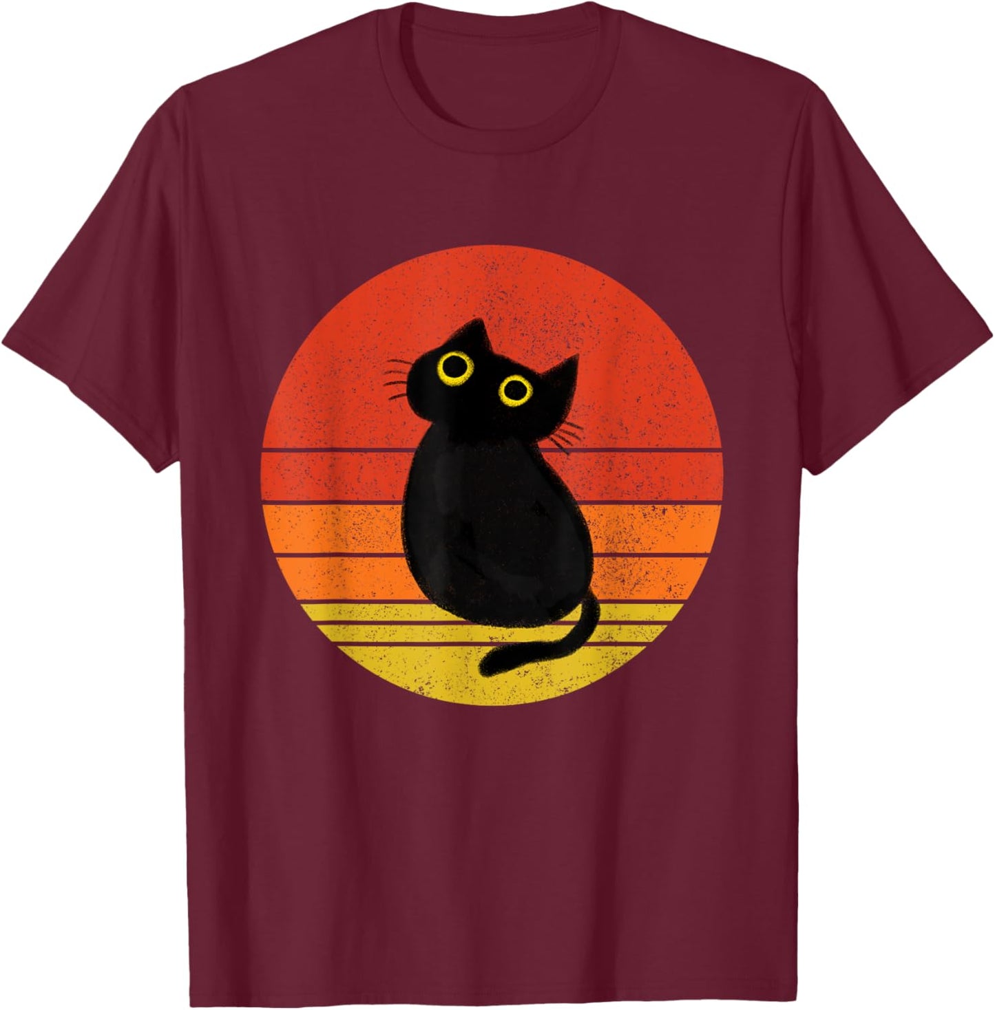 Cute Black Cat Vintage Sunset Cat Lover Cat Owner T-Shirt - T-Shirt | Maroon
