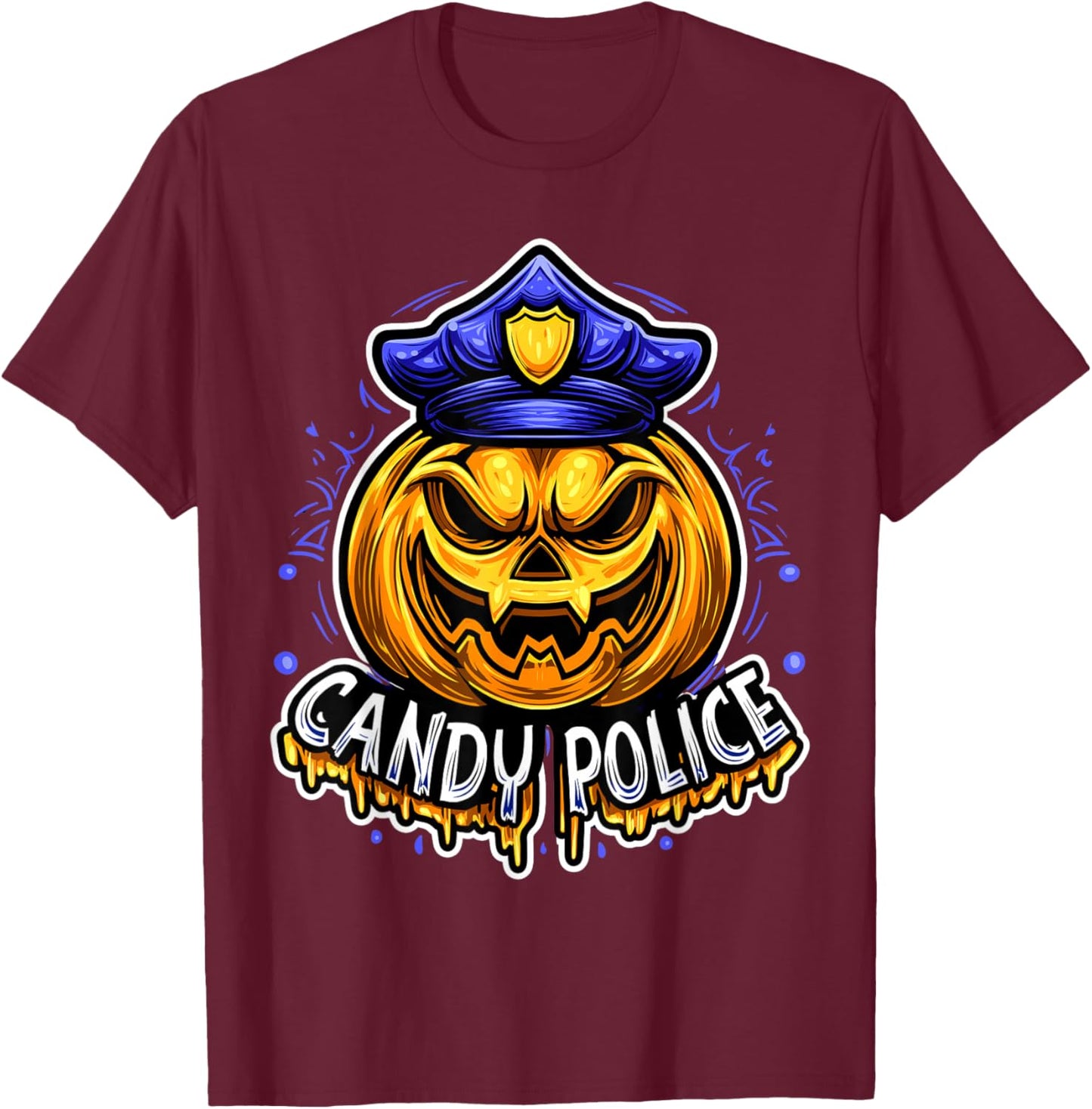 Candy Police Halloween Shirts Pumpkin Security Costume T-Shirt - T-Shirt | Maroon