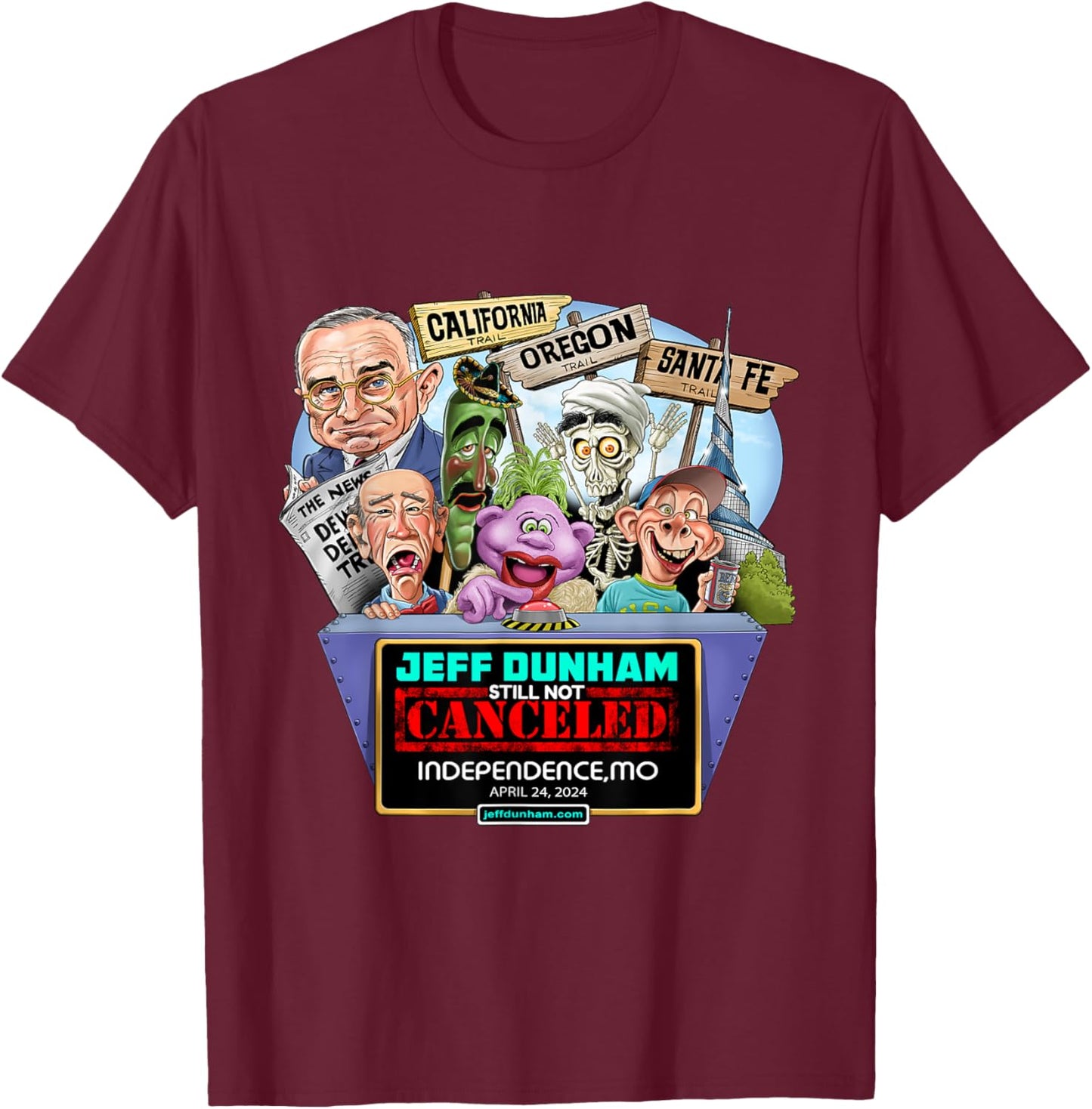 Jeff Dunham Independence, MO (2024) T-Shirt - T-Shirt | Maroon