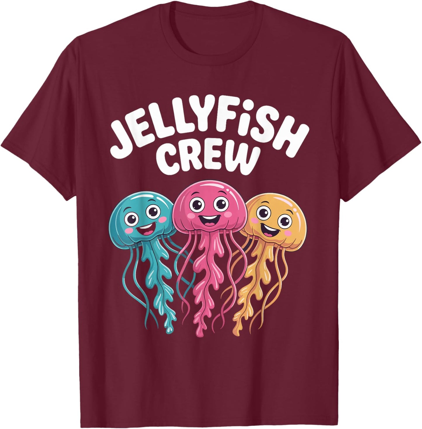 Jellyfish Crew Funny Cartoon Ocean Birthday Party Style T-Shirt - T-Shirt | Maroon