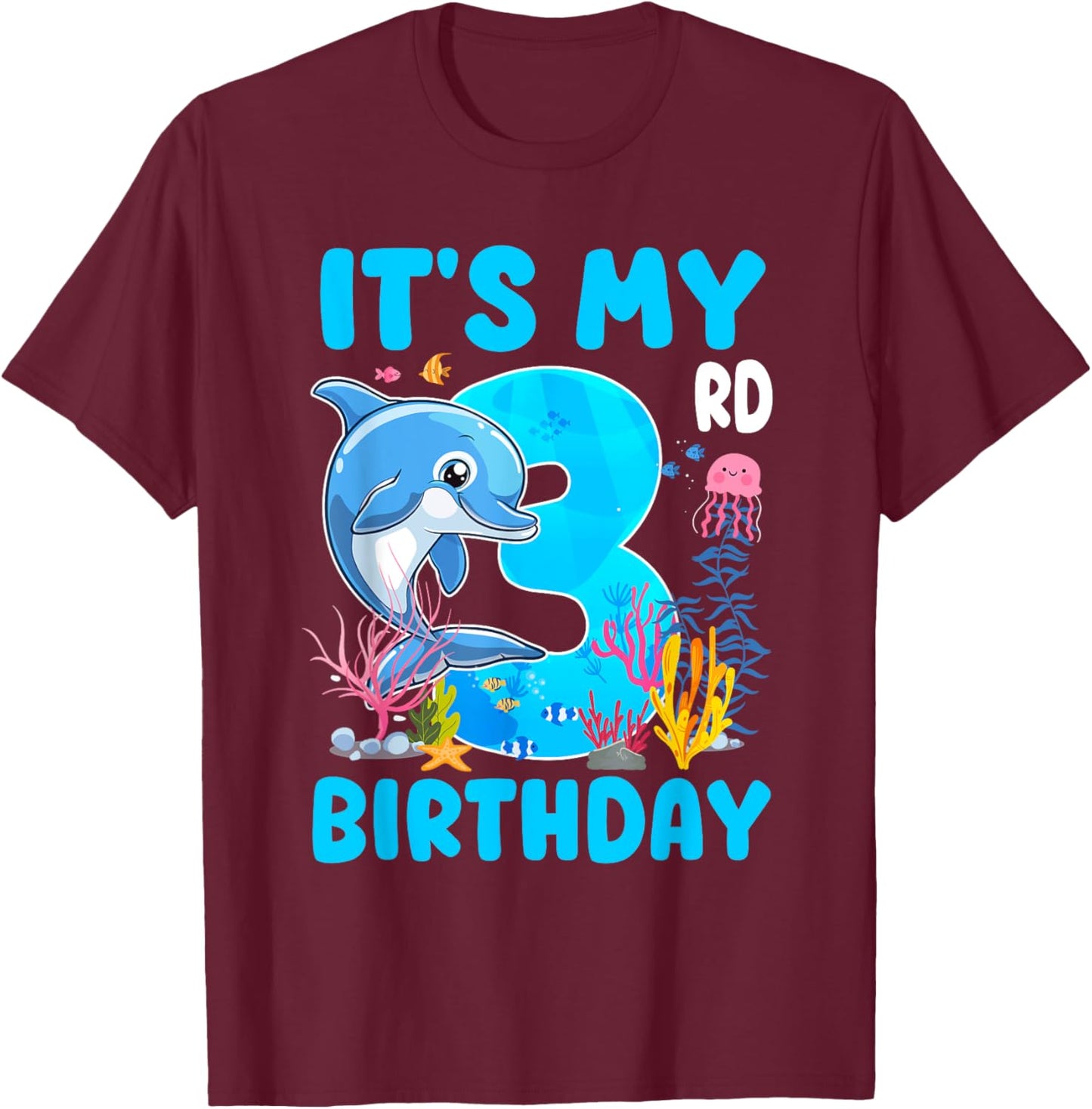 It's My 3rd Birthday Dolphin Sea Animal Themed 3 Year Old T-Shirt - T-Shirt | Maroon