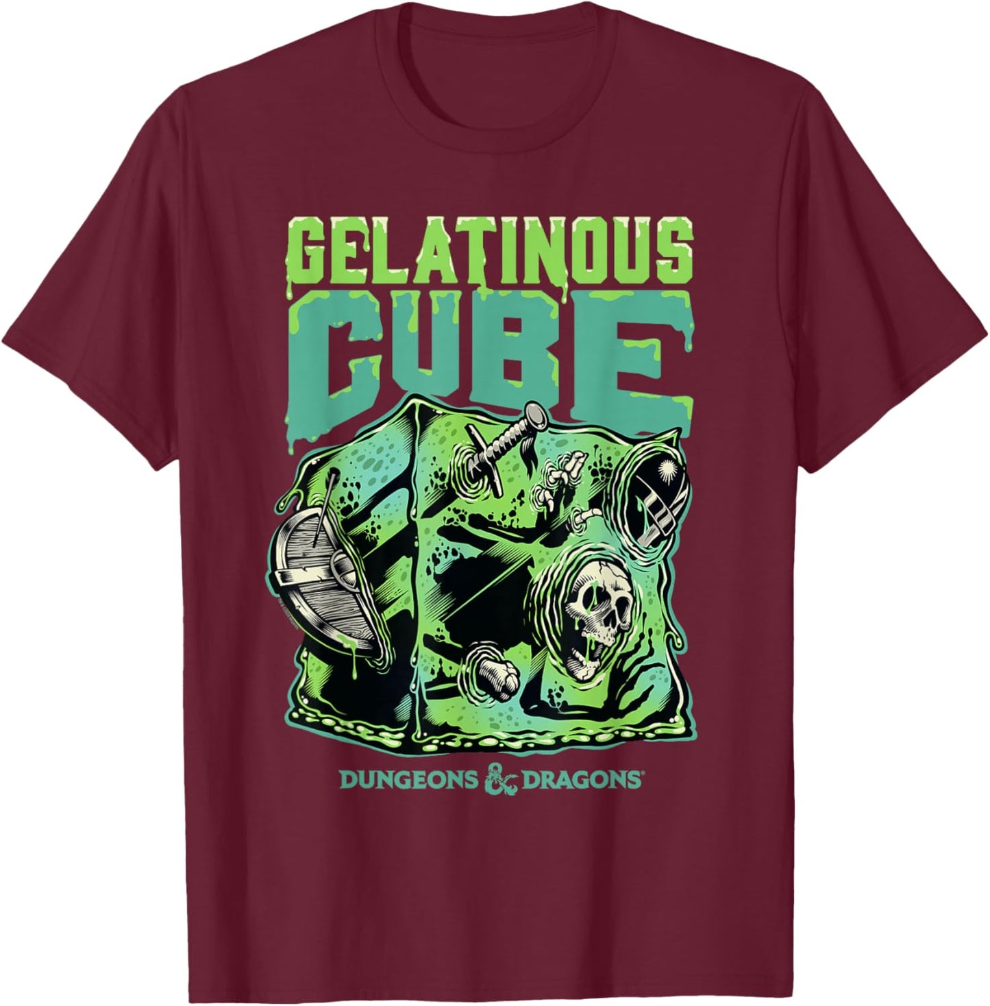 Dungeons & Dragons Acid Gelatinous Cube T-Shirt - T-Shirt | Maroon