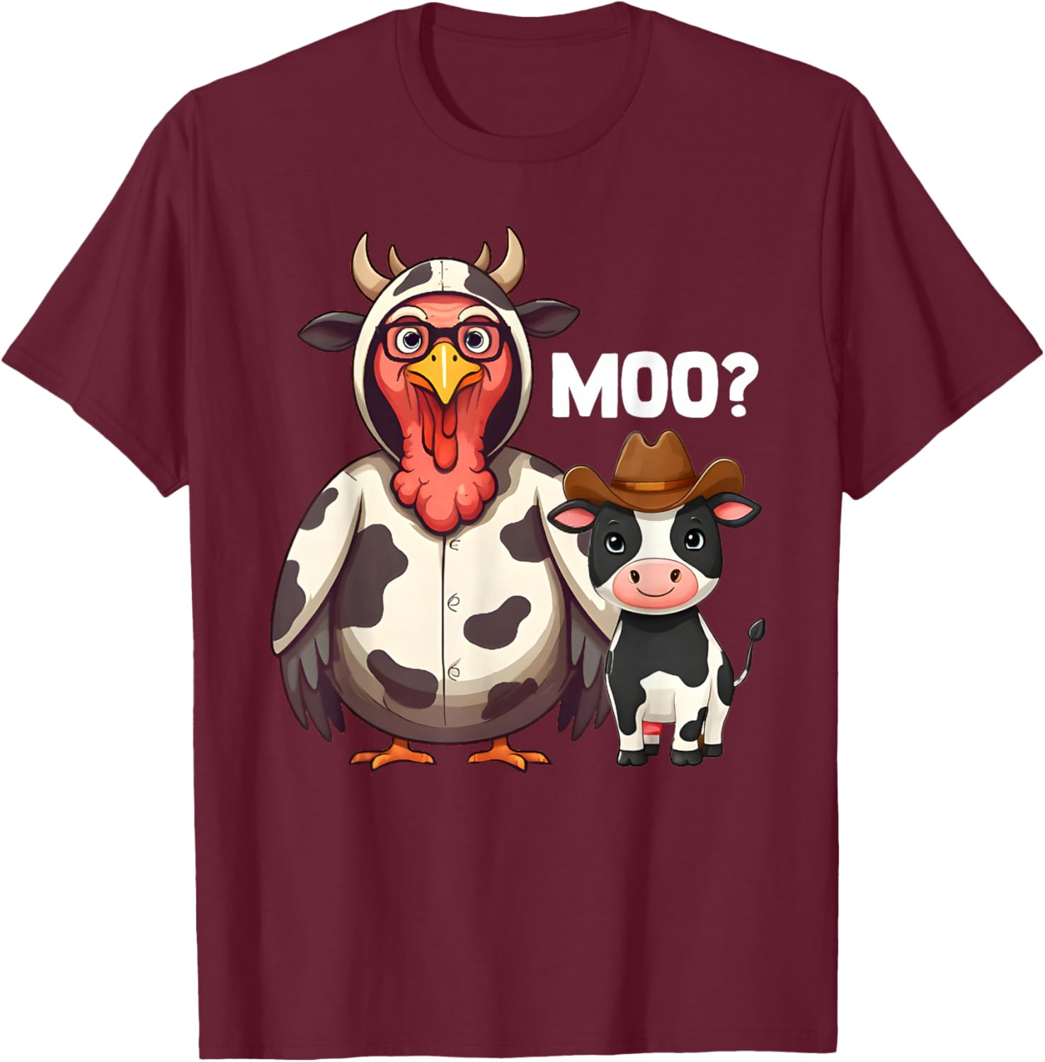 Turkey Moo Funny Thanksgiving - -Adults, Farmers - Black - Short Sleeve - - Cartoon Pattern - Thanksgiving Humorous T-Shirt - T-Shirt | Maroon