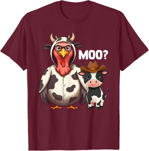 Turkey Moo Funny Thanksgiving - -Adults, Farmers - Black - Short Sleeve - - Cartoon Pattern - Thanksgiving Humorous T-Shirt - T-Shirt | Maroon