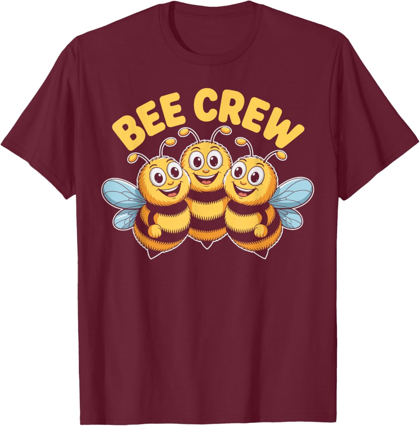 Bee Crew Cute Cartoon Bumblebee Pollen Apiarist Beehive T-Shirt - T-Shirt | Maroon