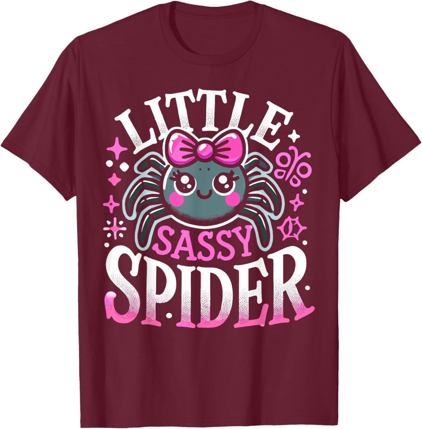 Kids Little Sassy Spider Girls Cute Spider Halloween Decor T-Shirt - T-Shirt | Maroon