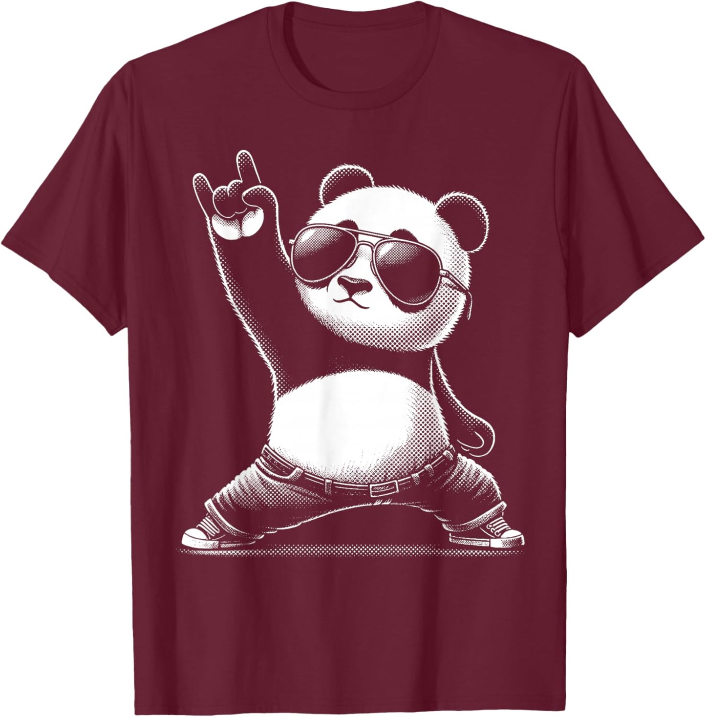 Retro Panda Rock and Roll Musik Lustiger Panda T-Shirt - T-Shirt | Maroon