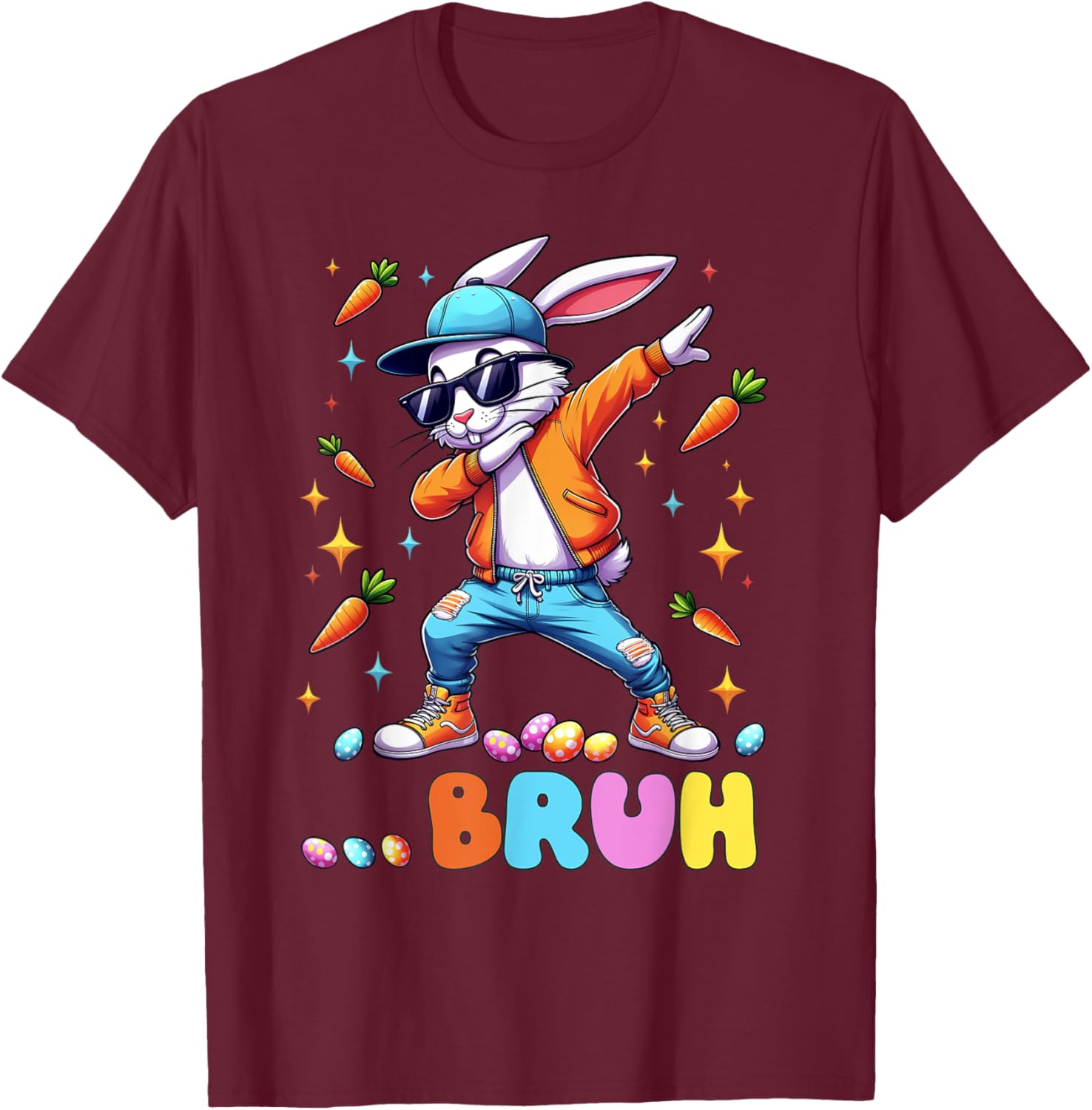 Bruh Dab Bunny Easter Funny Kids Toddler Boys Easter T-Shirt - T-Shirt | Maroon