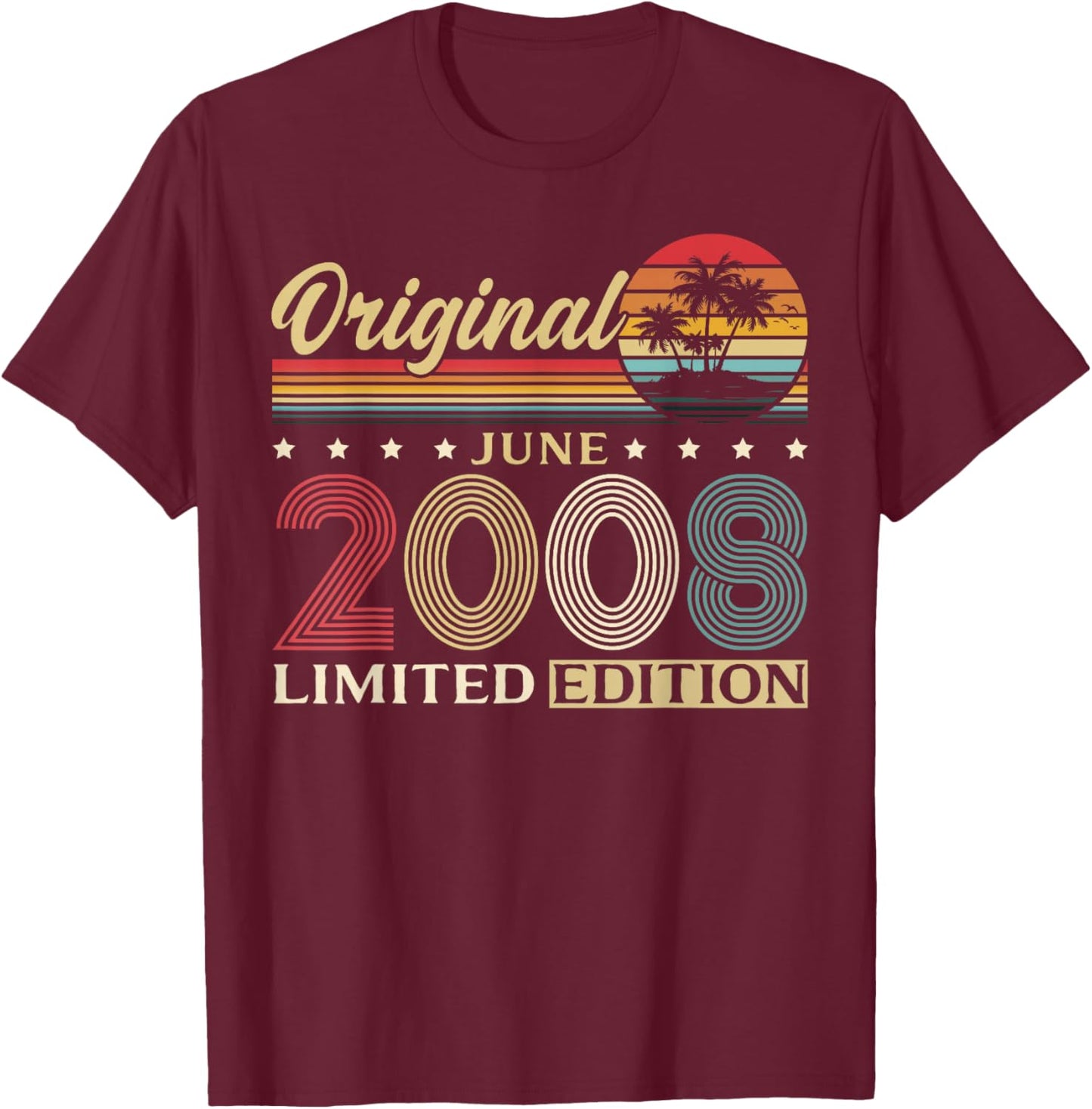 18 Ans Anniversaire Homme Cadeau Juin 2008 Vintage T-Shirt - T-Shirt | Maroon