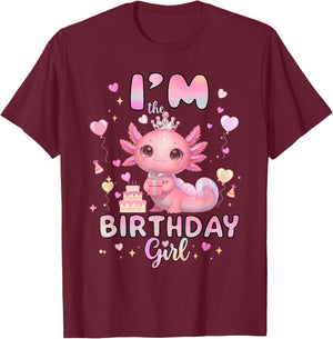 I'm The Birthday Girl Axolotl Rainbow Birthday Party T-Shirt - T-Shirt | Maroon