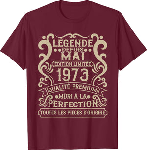 Mai 1973-53 Ans Anniversaire Cadeau Vintage 1973 T-Shirt - T-Shirt | Maroon