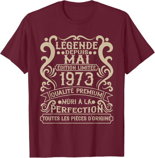 Mai 1973-53 Ans Anniversaire Cadeau Vintage 1973 T-Shirt - T-Shirt | Maroon