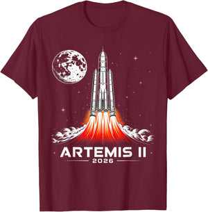 Artemis II Rocket Launch Space Exploration Back to the Moon T-Shirt - T-Shirt | Maroon