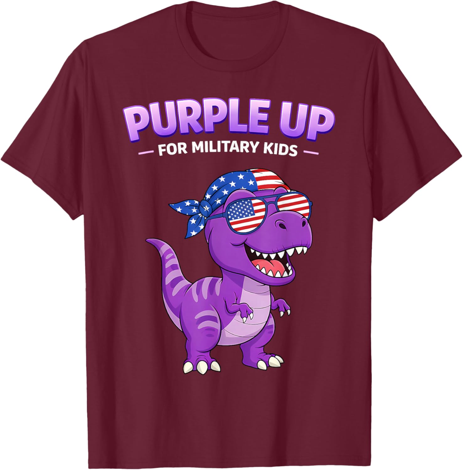 Purple Up for Military Kids Military Child Month Dinosaur T-Shirt - T-Shirt | Maroon