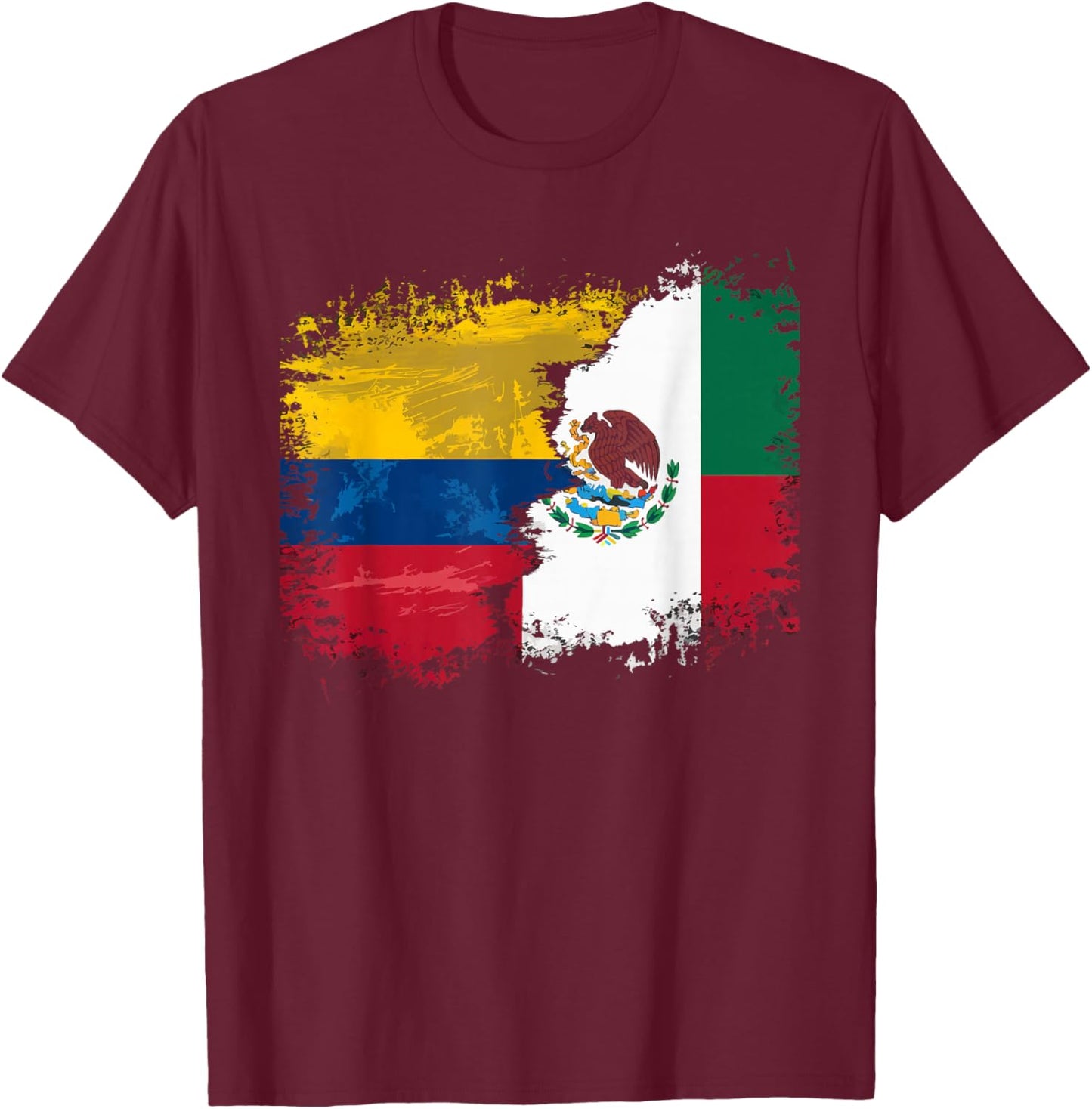Half Columbian Half Mexican Mexico Flag Columbia T-Shirt - T-Shirt | Maroon