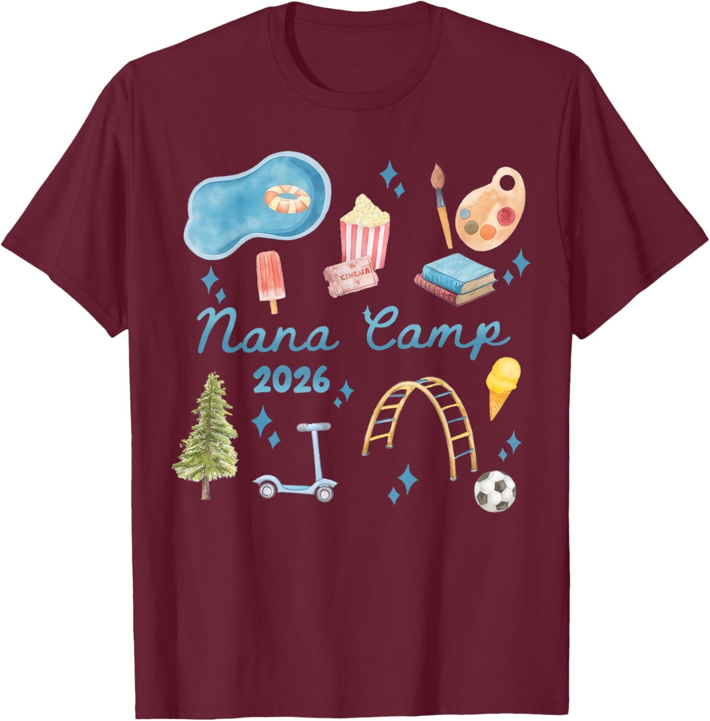 Nana Camp 2026 Family Vacation Summer Camping Crew Kids T-Shirt - T-Shirt | Maroon