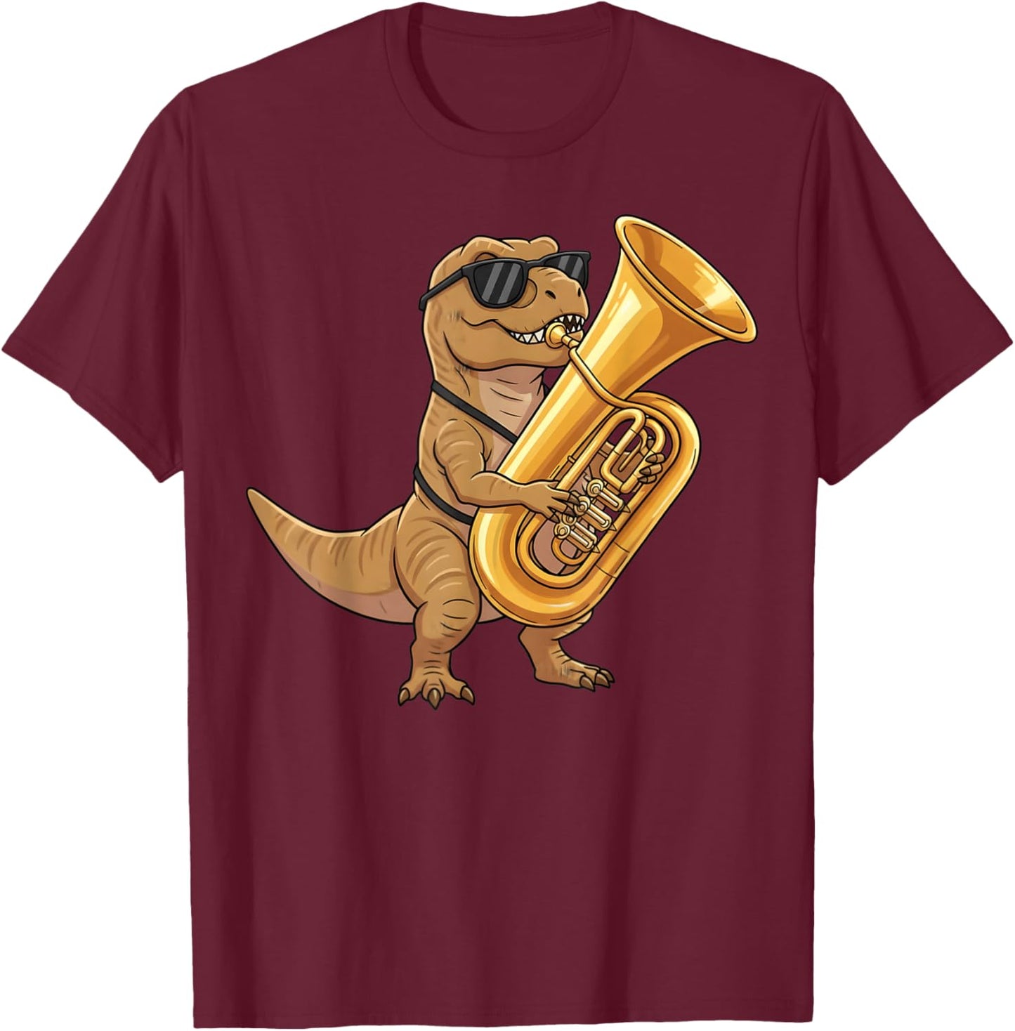 Cute Dinosaur Playing Tuba Music Musician Kids Boys T Rex T-Shirt - T-Shirt | Maroon