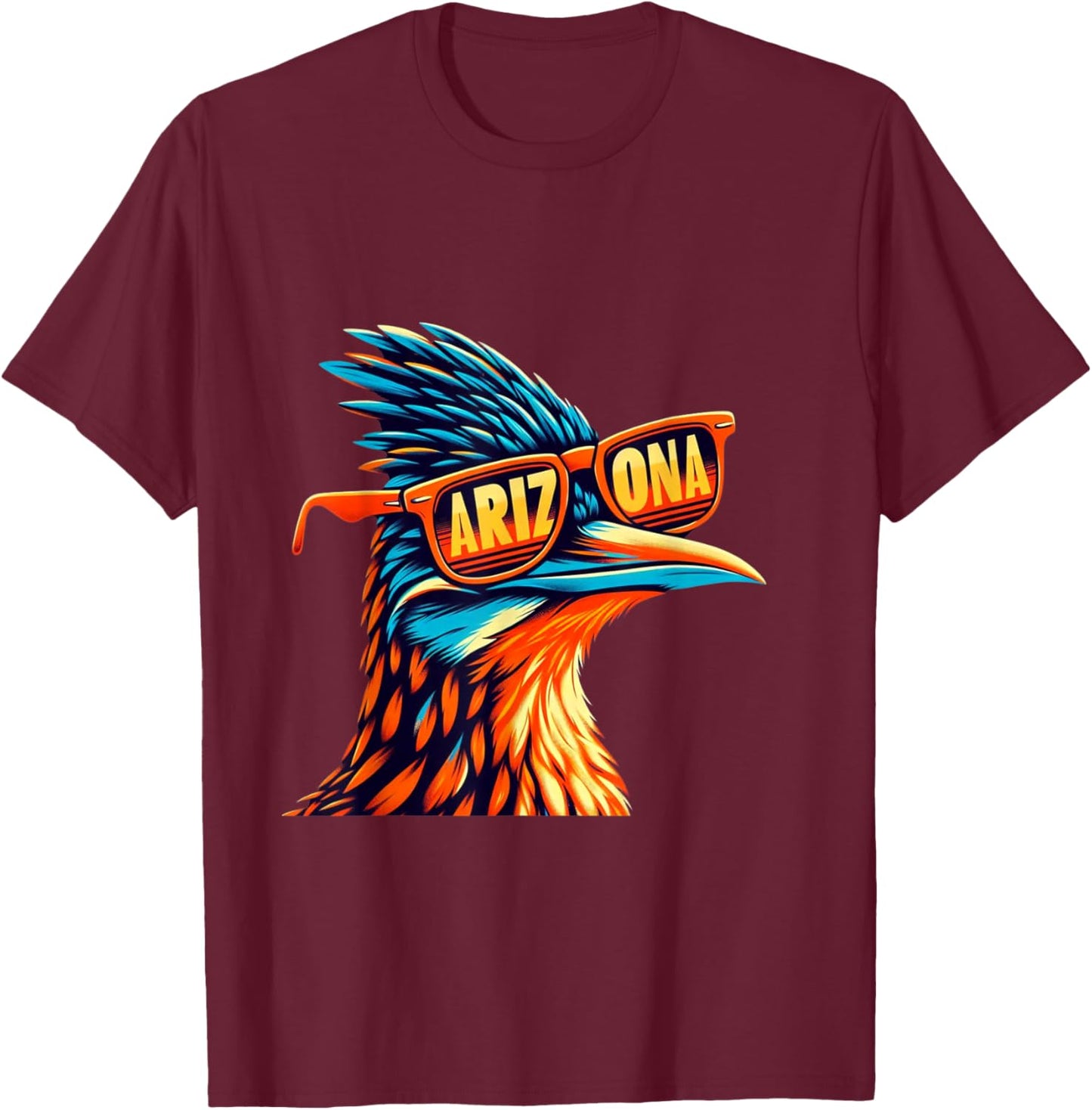 Arizona Roadrunner in Retro Sunglasses Southwest Desert Bird T-Shirt - T-Shirt | Maroon