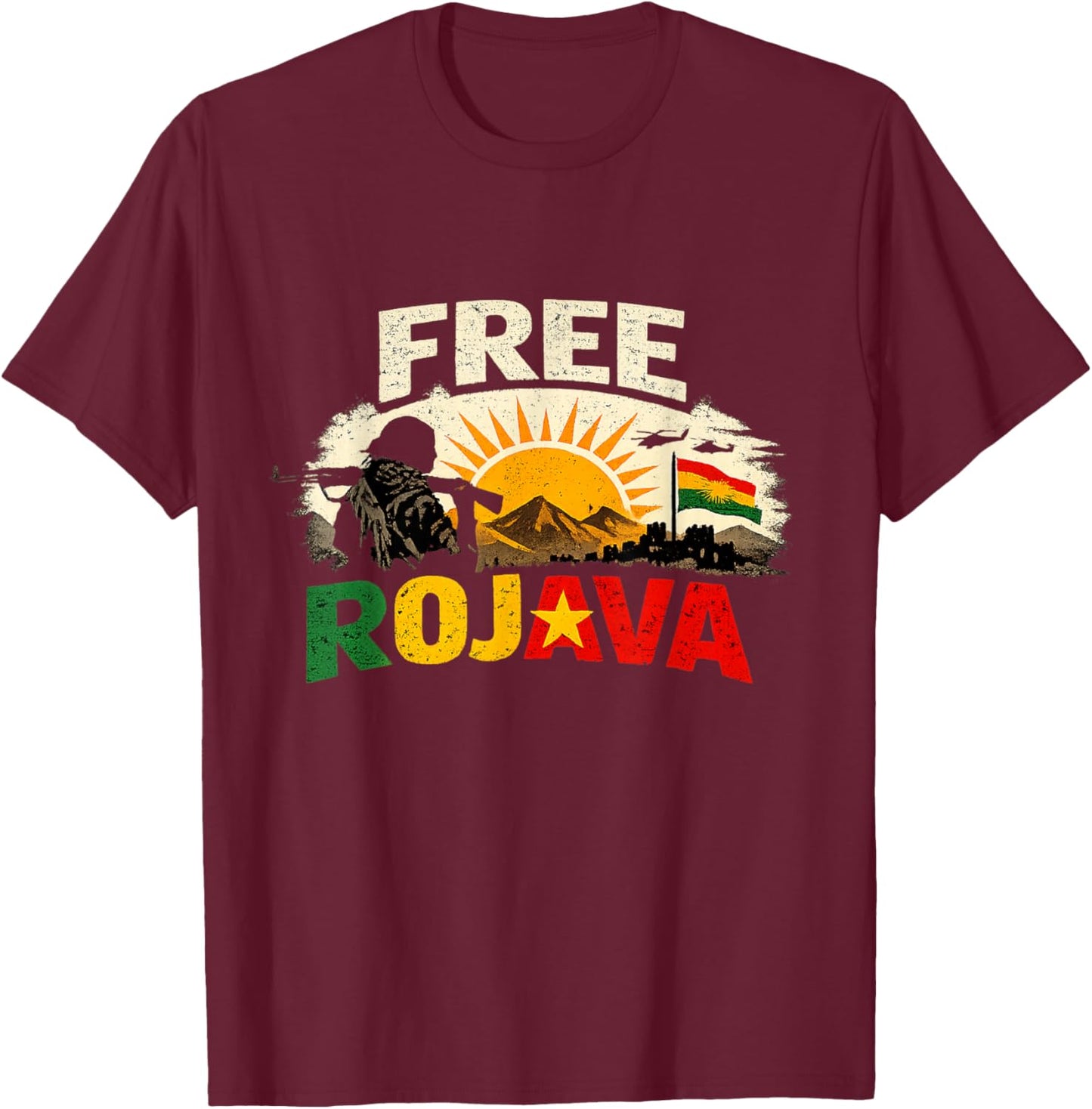 Free Rojava Kurdistan T-Shirt - T-Shirt | Maroon
