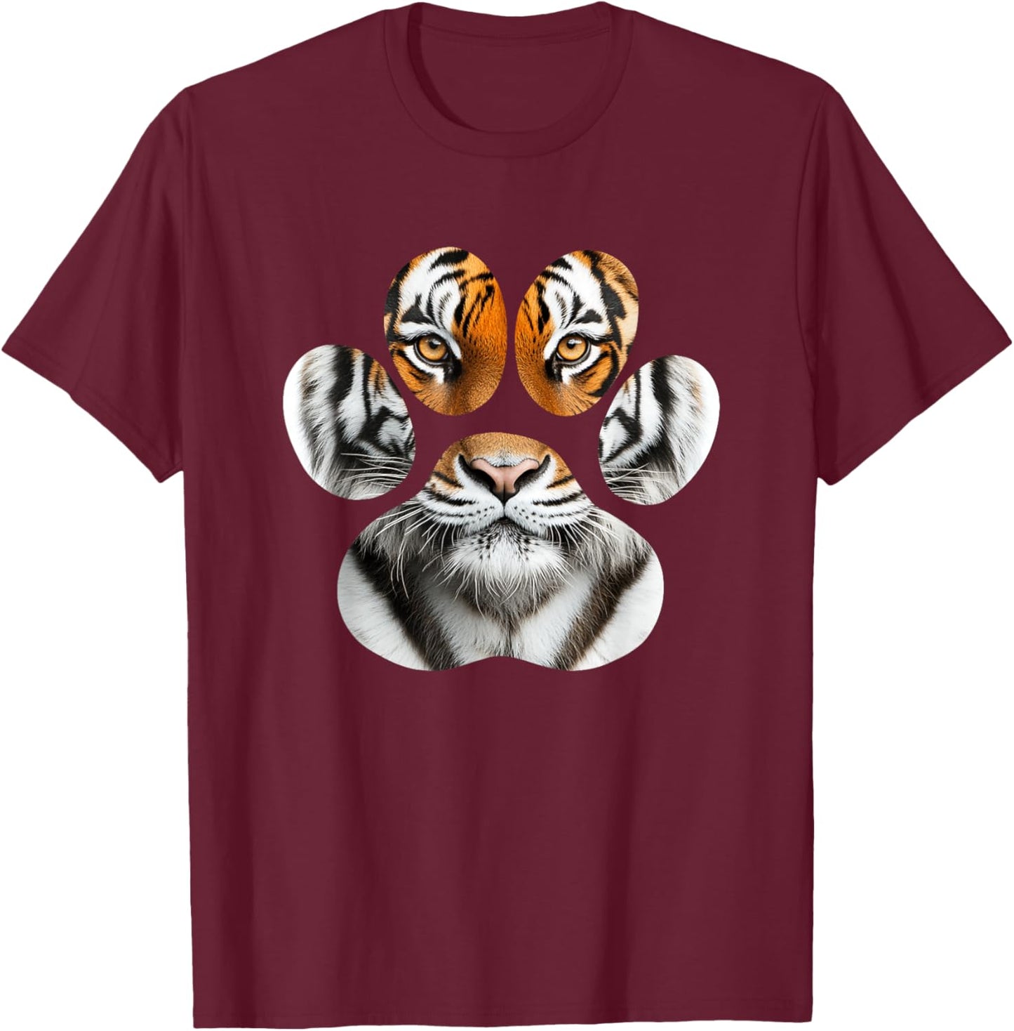 Tiger Eyes Paw Tiger T-Shirt - T-Shirt | Maroon