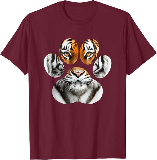 Tiger Eyes Paw Tiger T-Shirt - T-Shirt | Maroon