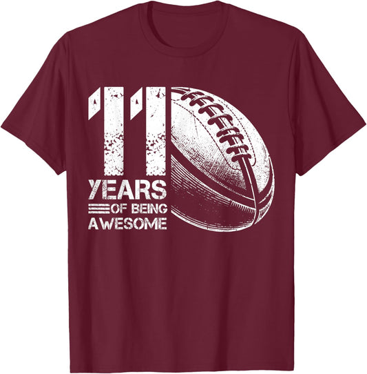 Retro Rugby Player for 11th Birthday Boy Girl 11 Years Old T-Shirt - T-Shirt | Maroon