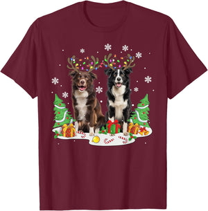 Border collie Dog Christmas lights Xmas Border collie dog Women Kids T-Shirt - T-Shirt | Maroon