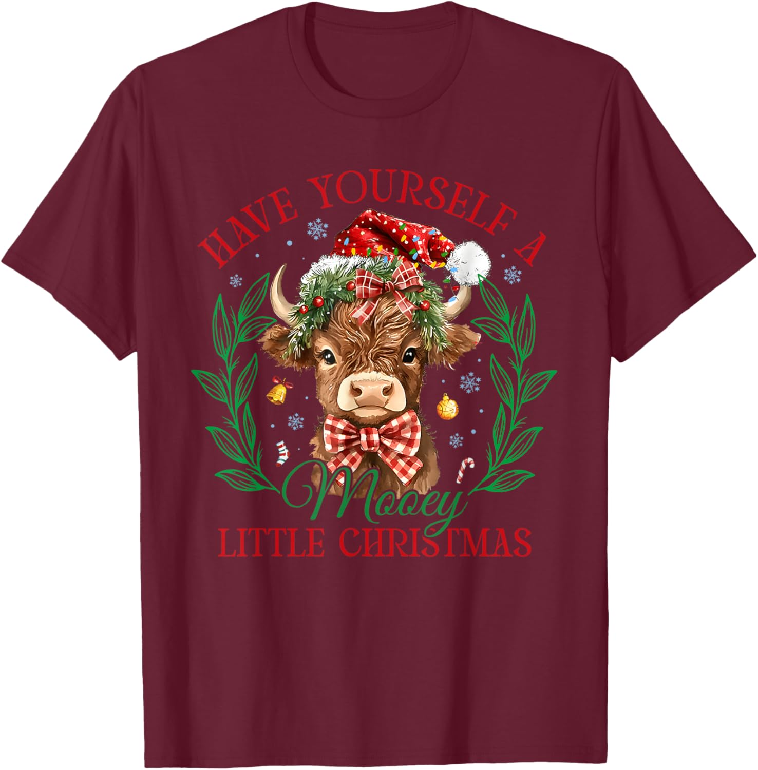 Have Yourself A Mooey Little Christmas Funny Cow Santa Women T-Shirt - T-Shirt | Maroon