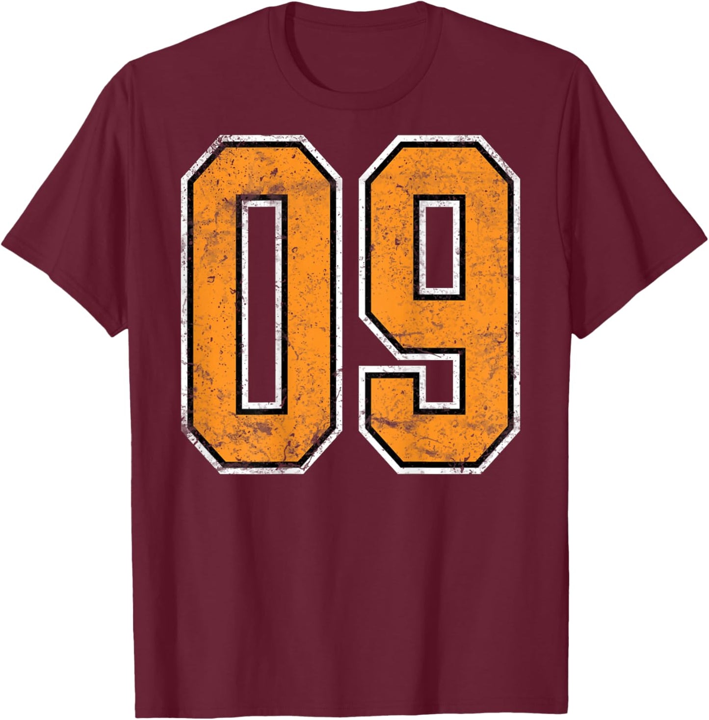 Number #9 On Back Jersey Orange Distressed Lucky Number 9 T-Shirt - T-Shirt | Maroon