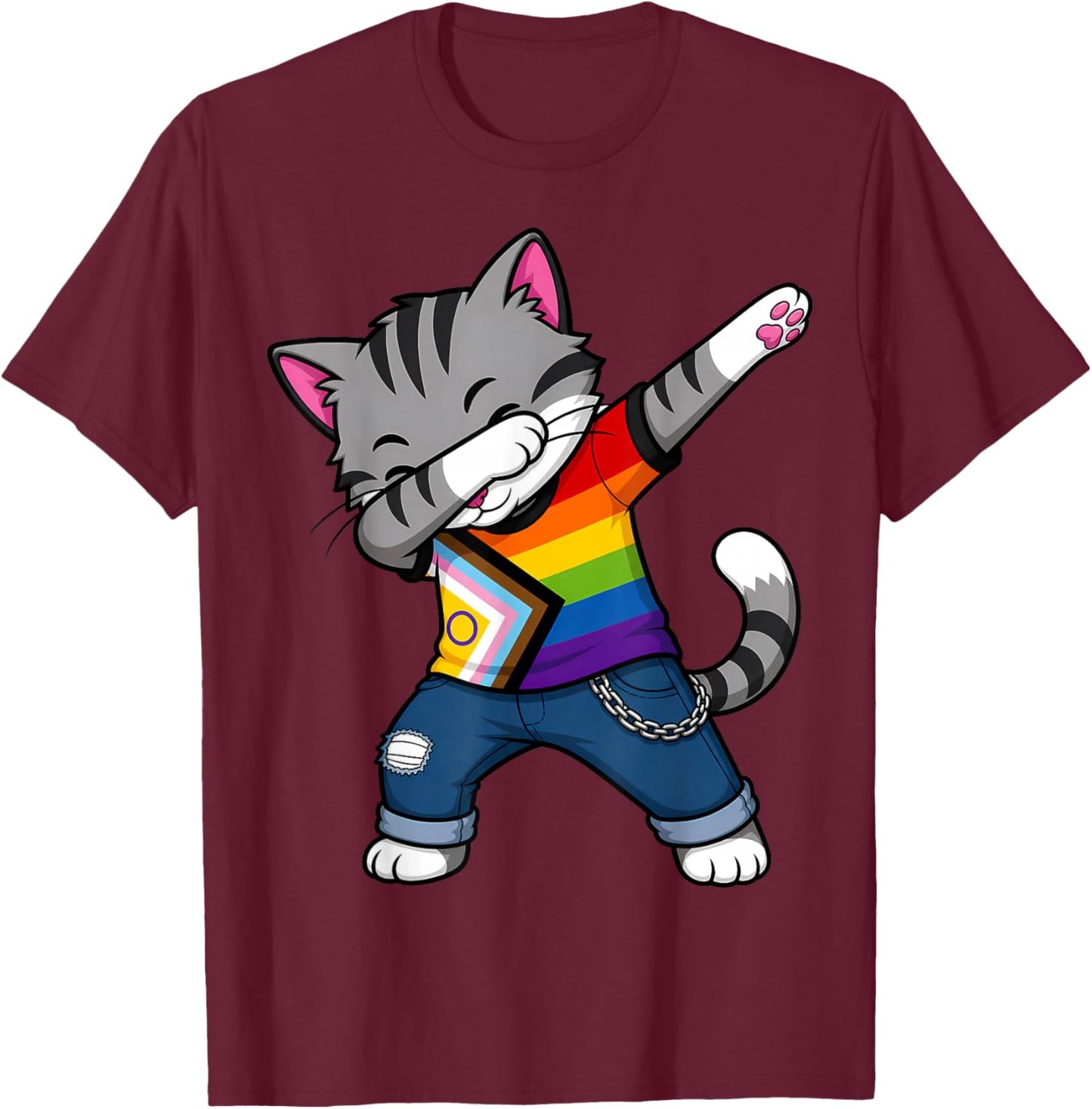 Drapeau de la fierté LGBTQIA+ pour Chat Dabbing Pride Mois T-Shirt - T-Shirt | Maroon