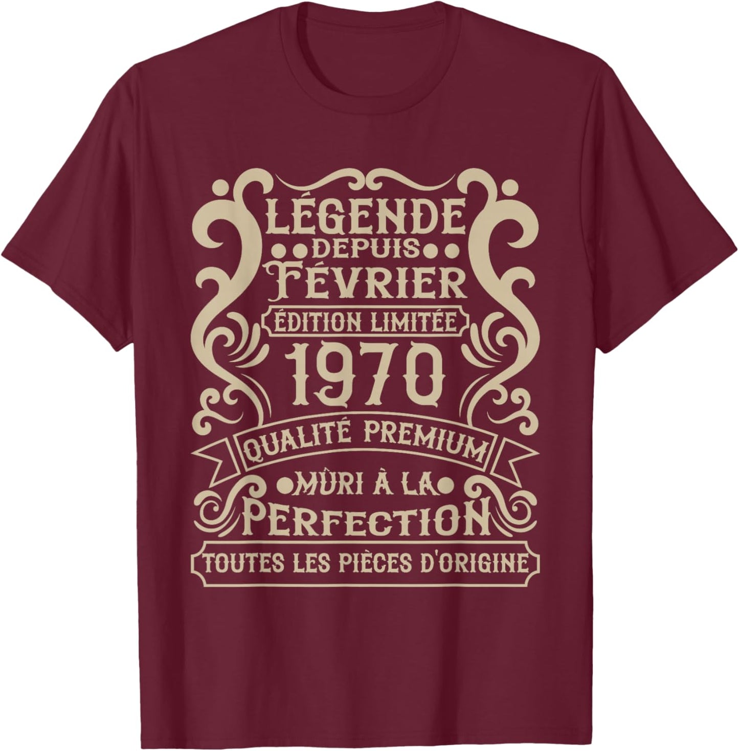 Février 1970-56 Ans Anniversaire Cadeau Vintage 1970 T-Shirt - T-Shirt | Maroon