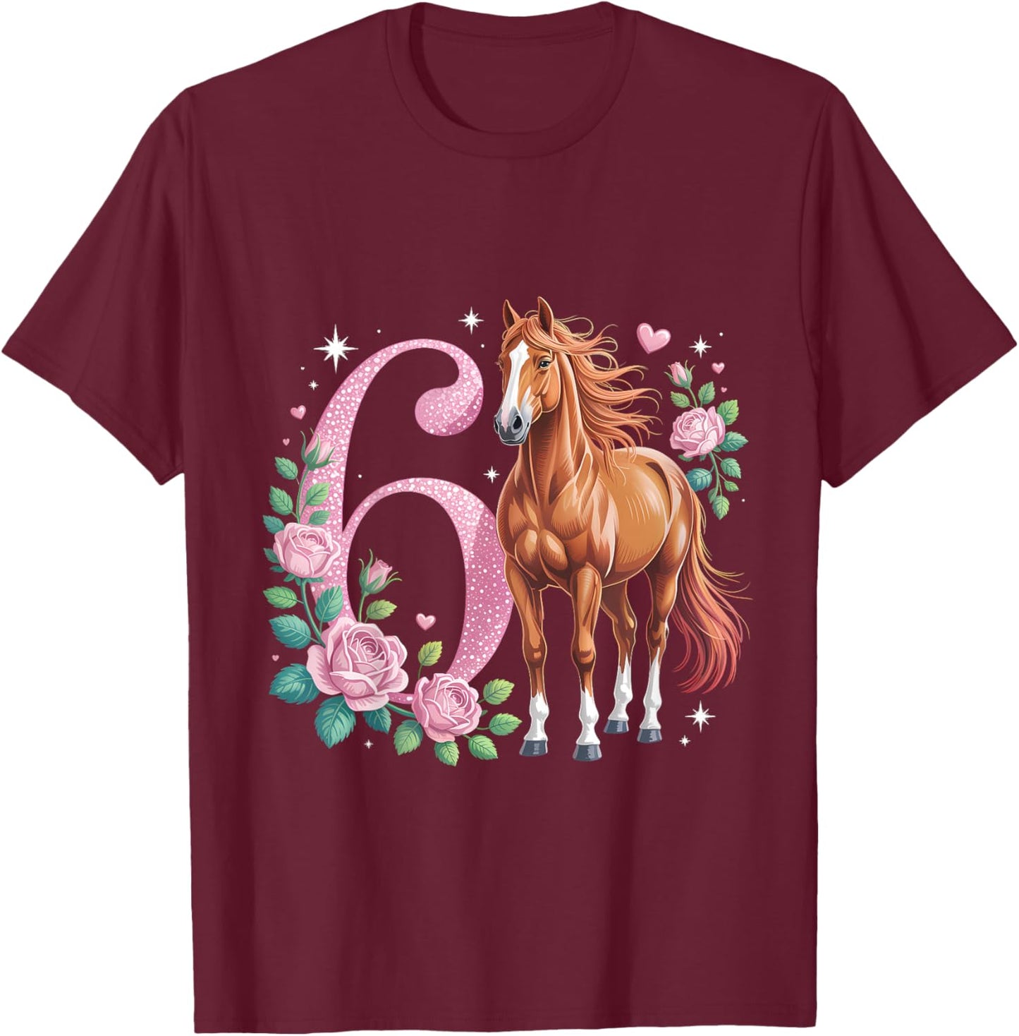 with Horse 6th Birthday Rider 6 Years T-Shirt - T-Shirt | Maroon