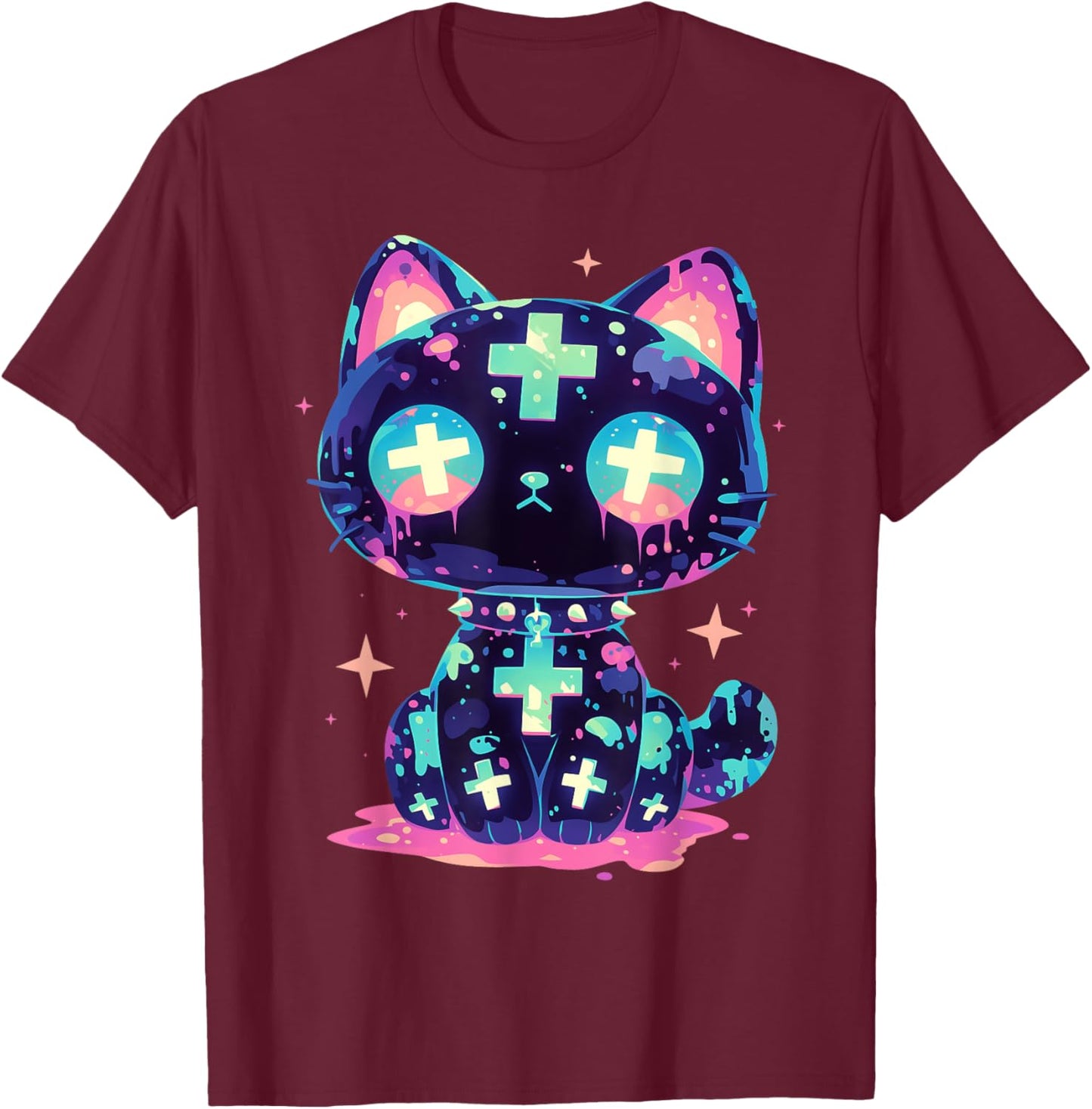 Cute Goth Cat Kawaii Gothic Outfit Cute E-Girl Grunge T-Shirt - T-Shirt | Maroon