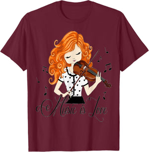 Violoniste Fille Dessin Animé Musique Classique Folk T-Shirt - T-Shirt | Maroon