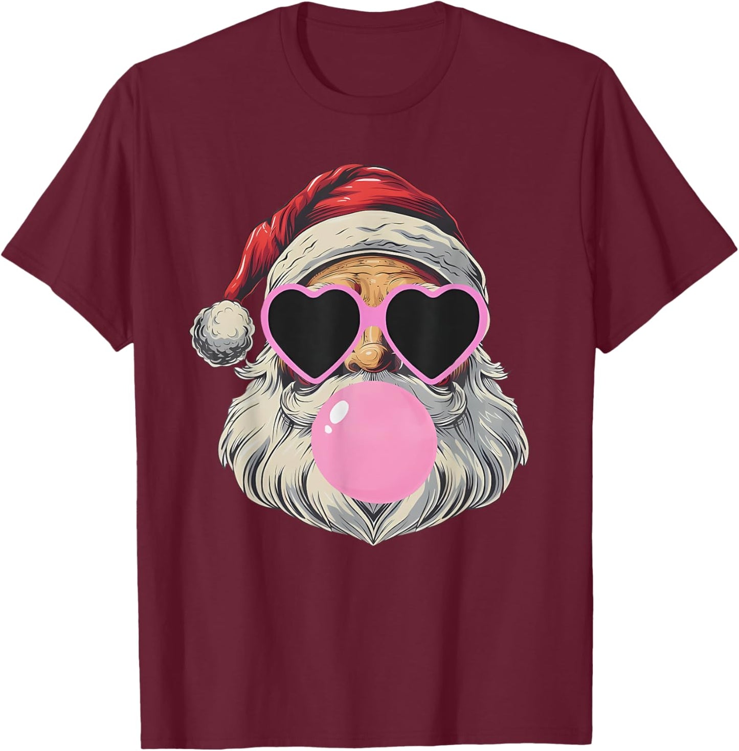 Retro Santa With Heart Glasses Bubblegum Christmas Girl Kids T-Shirt - T-Shirt | Maroon