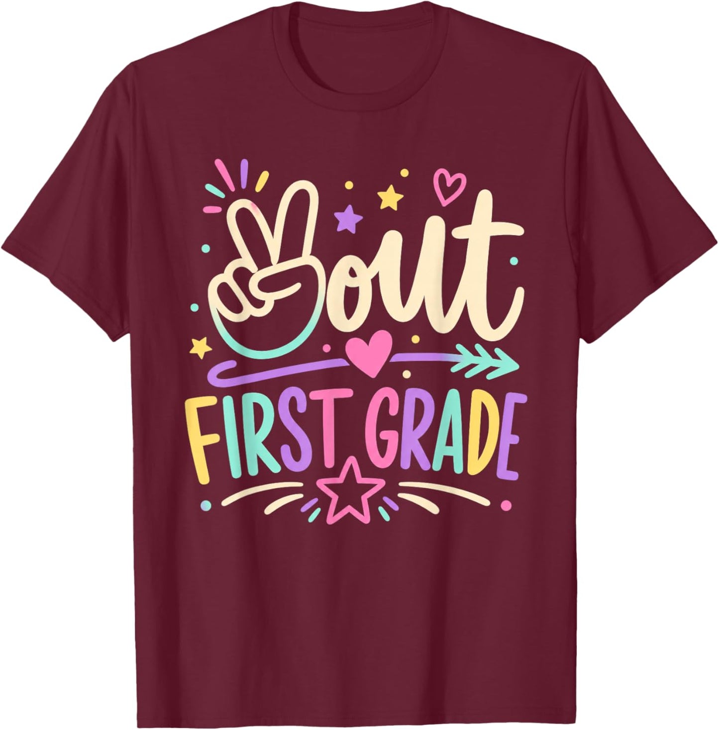 Peace Out First Grade Cute Tie Dye Last Day of 1st Grade T-Shirt - T-Shirt | Maroon