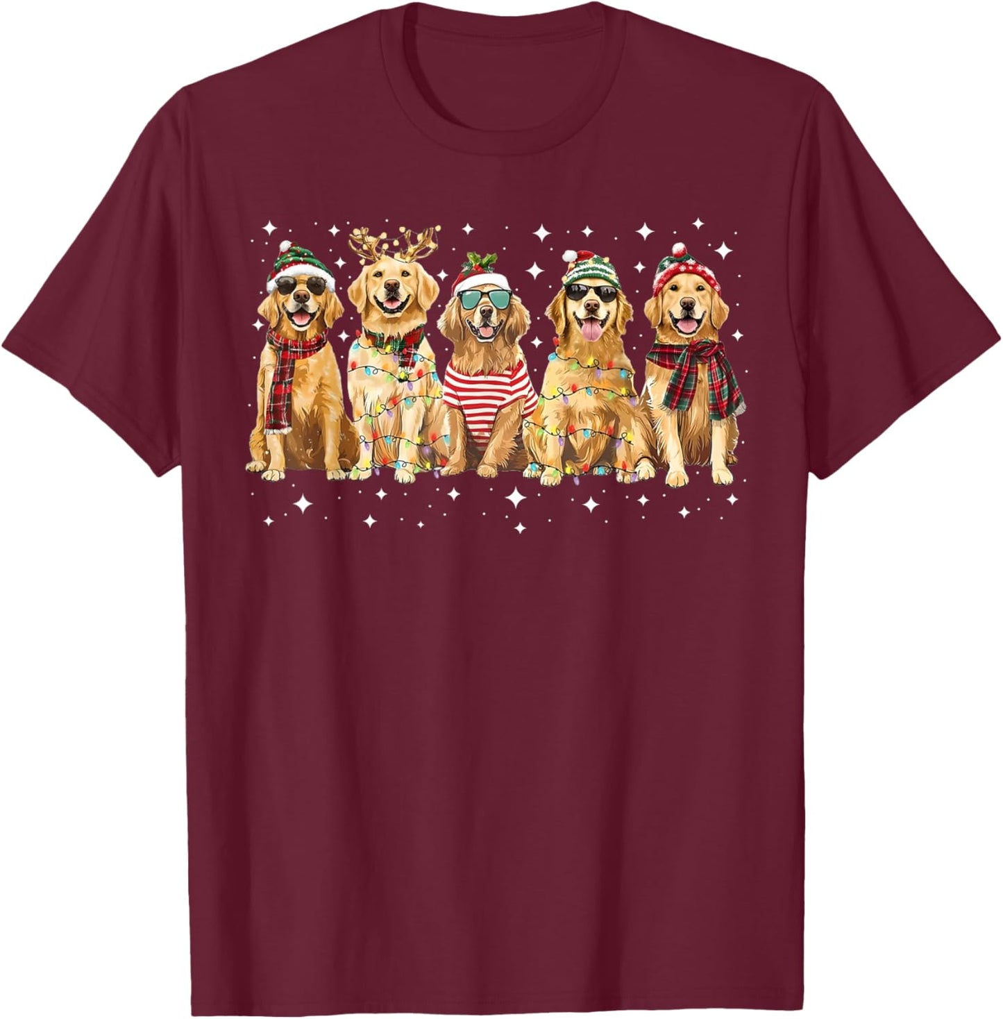 Golden Retriever Santa Christmas Lights Funny Xmas Dog Lover T-Shirt - T-Shirt | Maroon