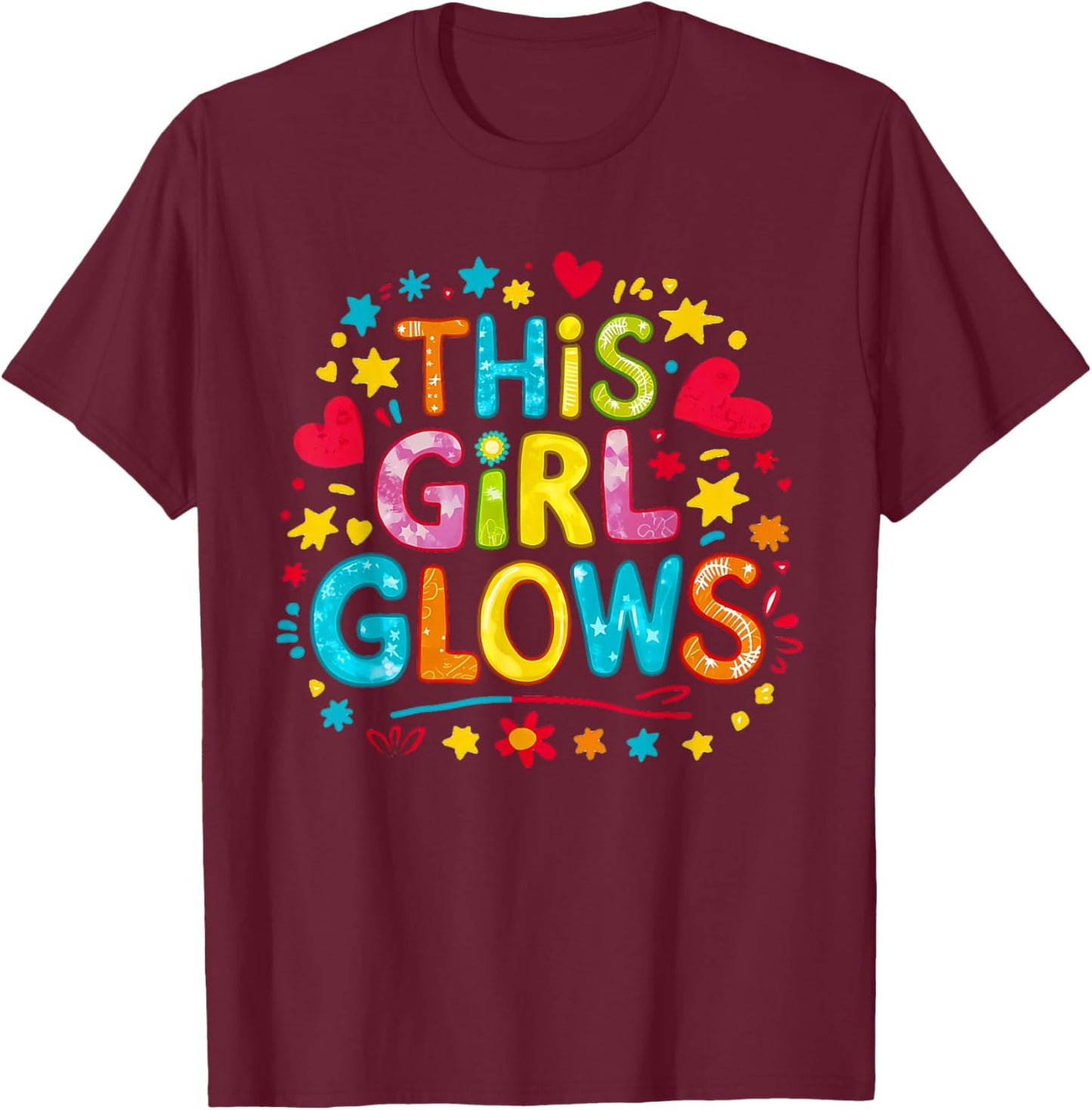 This Girl Glows & Girls Tie Dye 80s Themed Disco T-Shirt - T-Shirt | Maroon