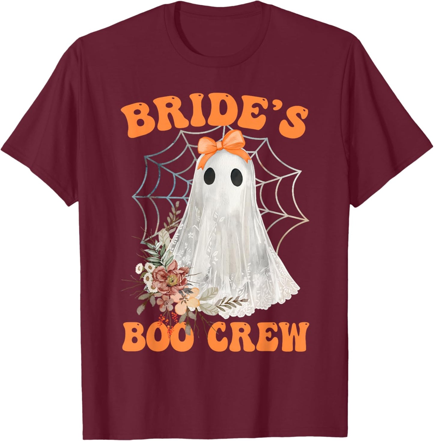 Bride's Boo Crew Bow Lace Ghost Halloween Bachelorette T-Shirt - T-Shirt | Maroon