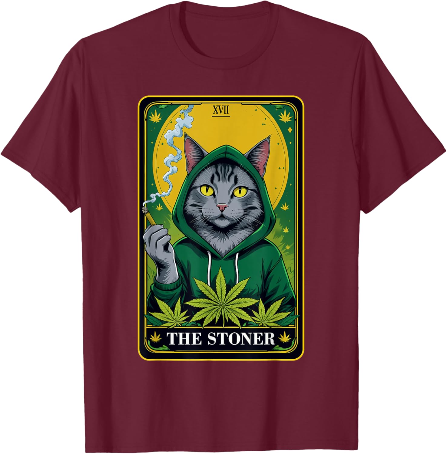 The Stoner Tarot Card Cannabis 420 Gift Cats And Weed T-Shirt - T-Shirt | Maroon