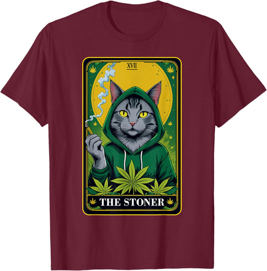 The Stoner Tarot Card Cannabis 420 Gift Cats And Weed T-Shirt - T-Shirt | Maroon