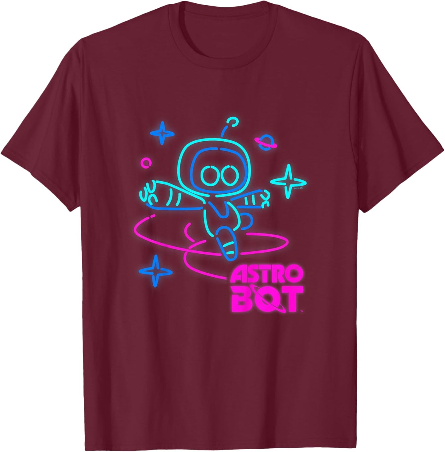Kids Astro Bot Rescue Mission Jumping Neon Video Game T-Shirt - T-Shirt | Maroon