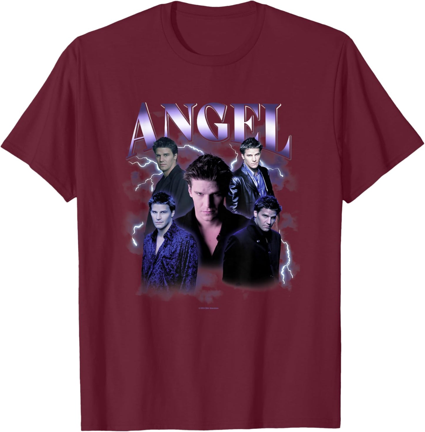 Buffy The Vampire Slayer Iconic Angel 90's Collage Poster T-Shirt - T-Shirt | Maroon