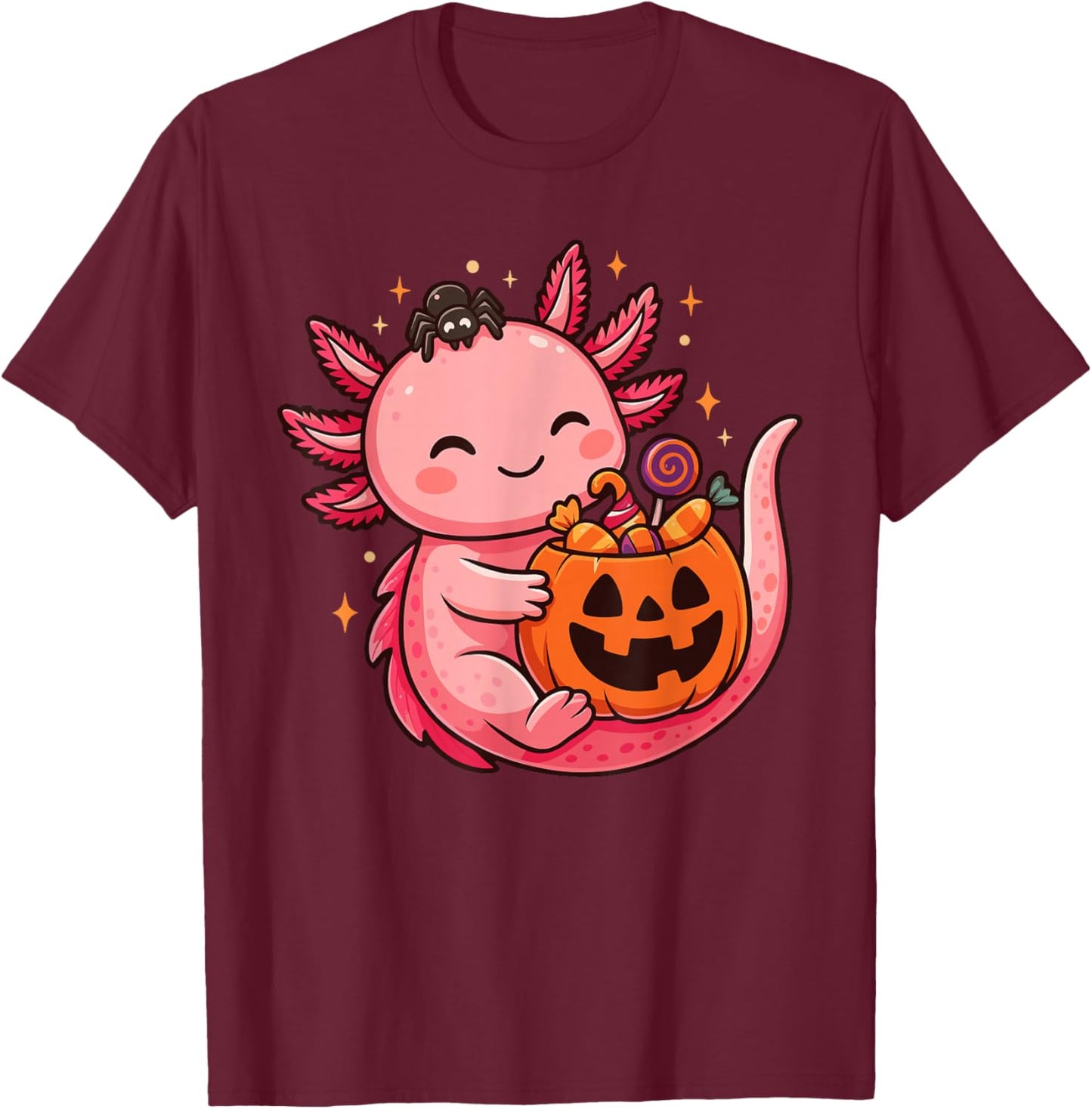 Cute Halloween Axolotl Spooky Animal Halloween Costume T-Shirt - T-Shirt | Maroon