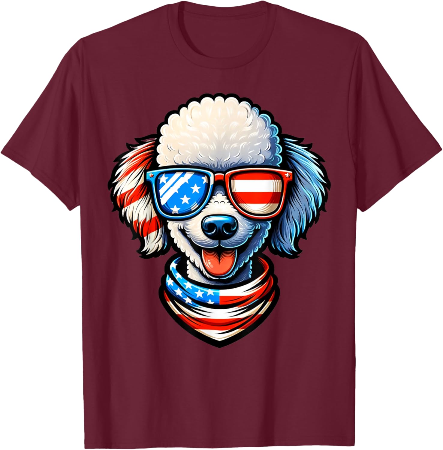 Poodle Dog Wearing USA Flag Sunglasses Patriotic 4th of July T-Shirt - T-Shirt | Maroon