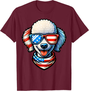 Poodle Dog Wearing USA Flag Sunglasses Patriotic 4th of July T-Shirt - T-Shirt | Maroon